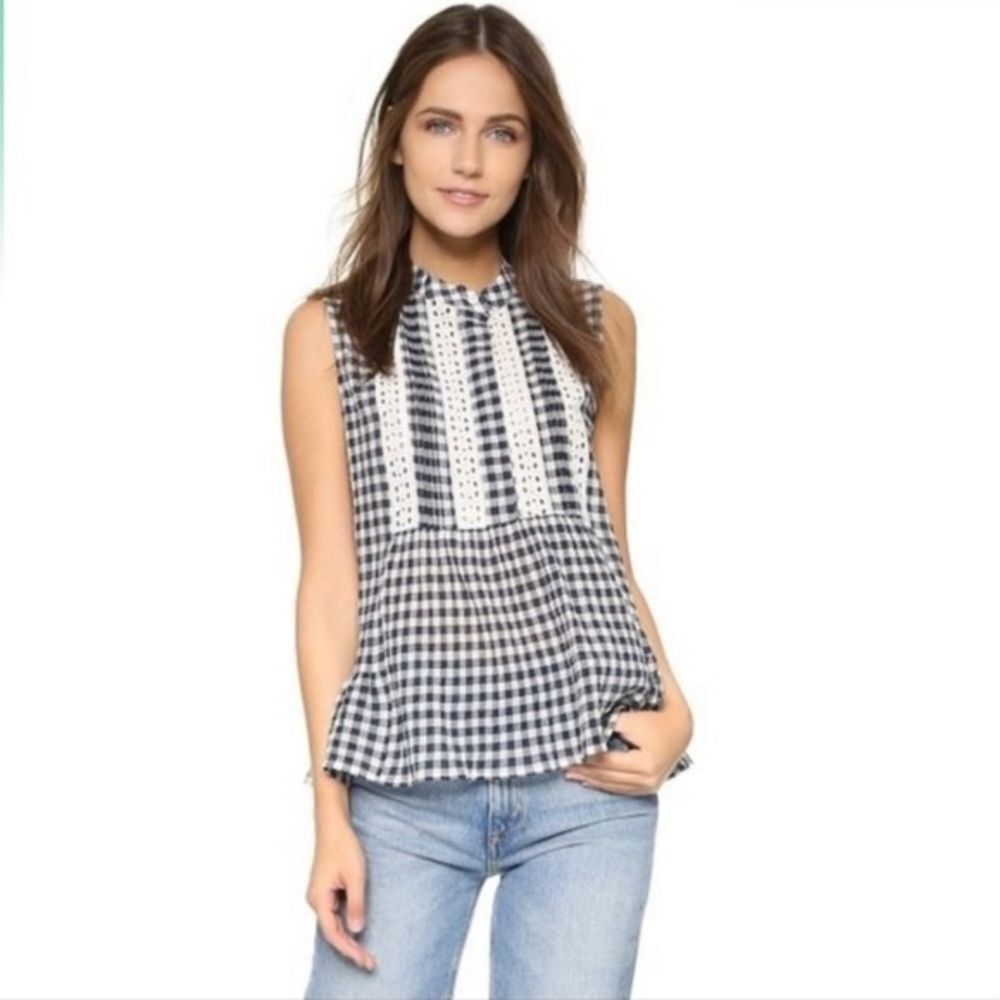 ✨ Sea New York Lace Crochet Plaid Gingham Top Shirt Blouse